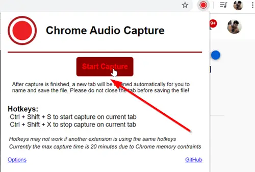 Record audio from the browser tab