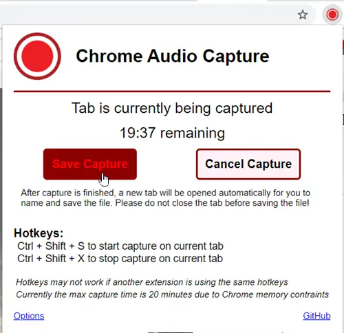 Record audio from the browser tab