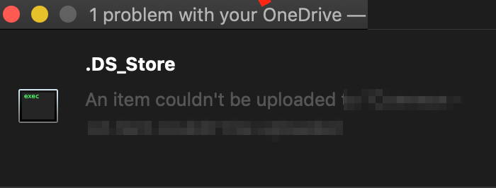OneDrive прекращает синхронизацию - отображается ошибка синхронизации .ds_store