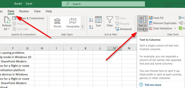 microsoft excel split cells into multiple columns