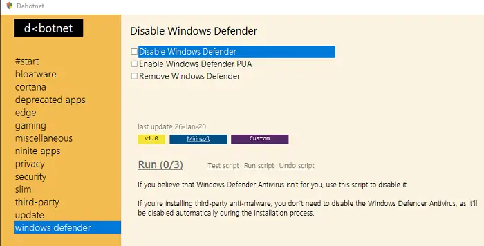 Debonet Windows privacy Tool