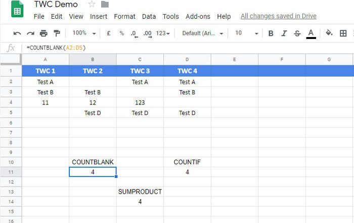 How to count blank or empty cells in Google Sheets and Excel