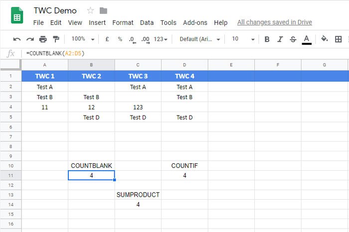 How to count blank or empty cells in Google Sheets and Excel