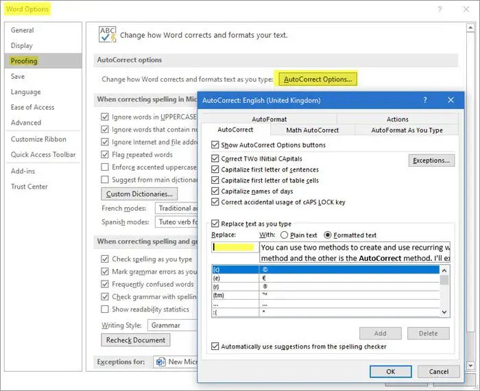 how to insert auto text in word