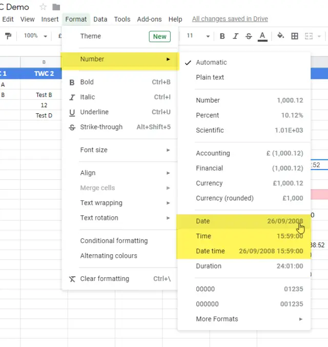 How to display current date and time in excel and google sheets
