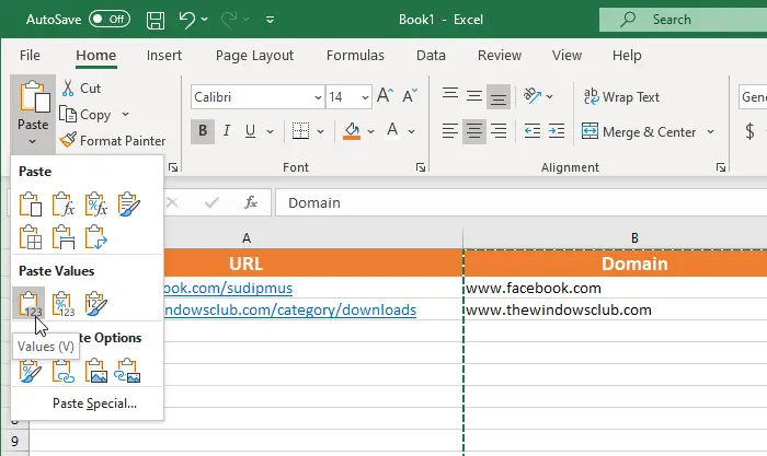 How to extract domain names from URLs using Excel