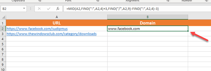 How to extract domain names from URLs in Microsoft Excel
