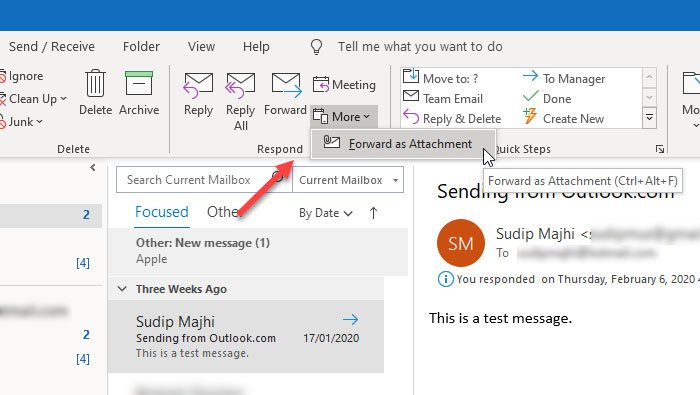 How to forward email as an attachment from Outlook