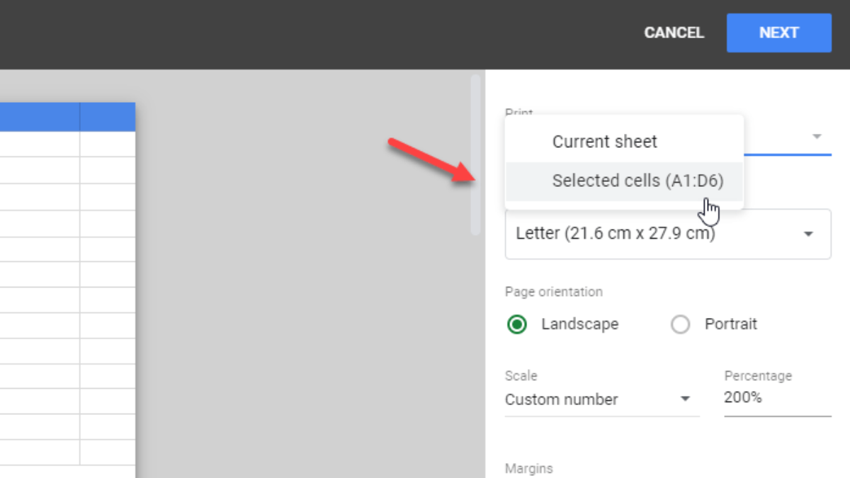 print selection google sheets