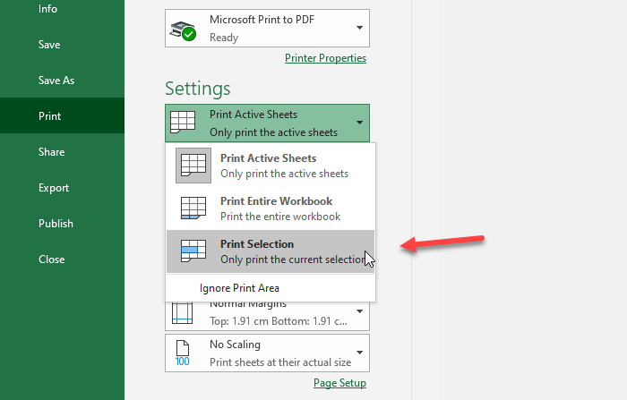 print selected cells in Excel