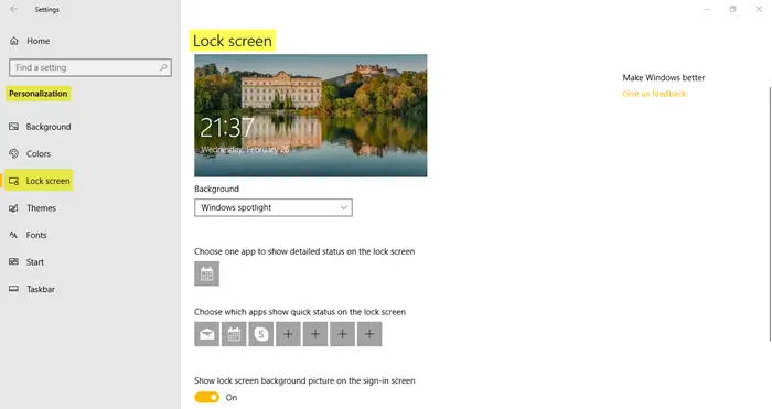 Personalization Settings in Windows 10
