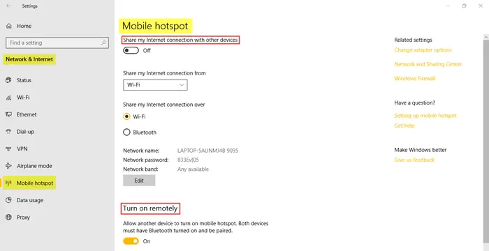 Network and Internet Settings in Windows 10