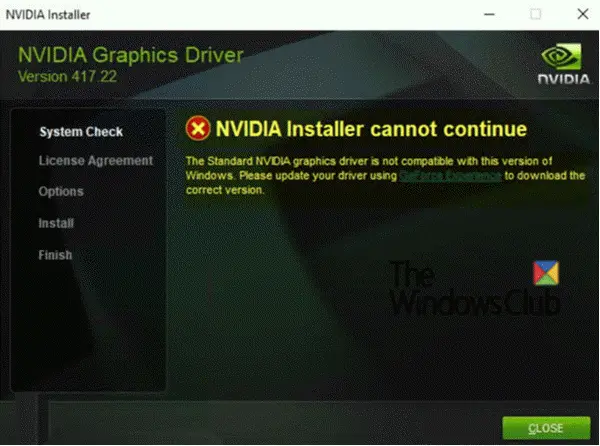 NVIDIA Installer cannot continue on Windows 10