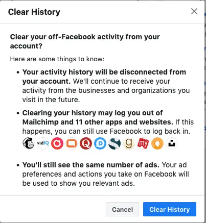 Clear History - Off Facebook Activity