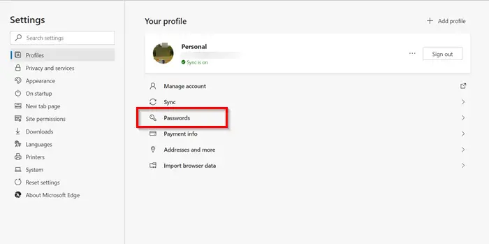 manage edge passwords