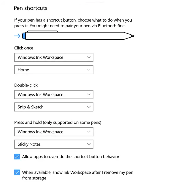 Pen and Windows Ink Settings