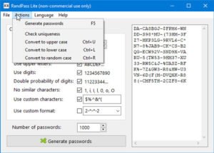 RandPass Lite is a free bulk random password generator for PC