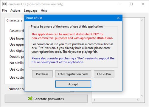 RandPass is a free password generator for Windows 10