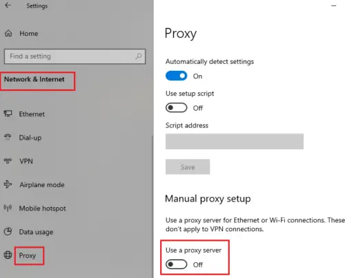 Remove proxy settings from your system