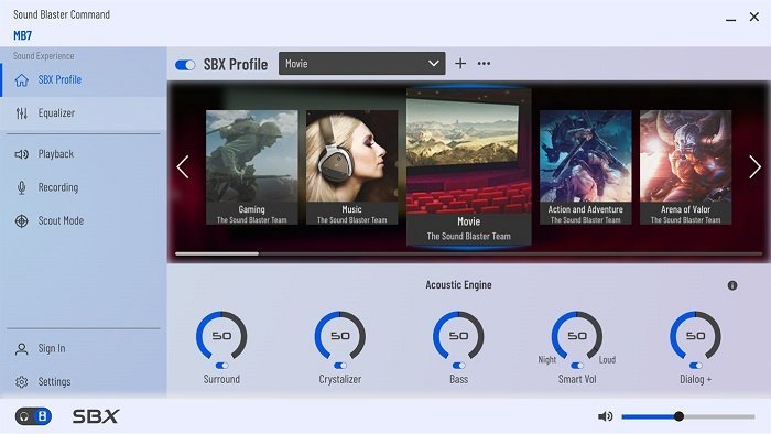 audio settings of Sound Blaster Card