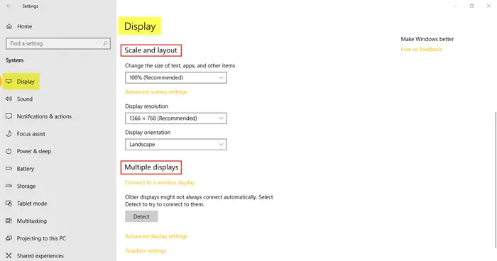 System Settings in Windows 10