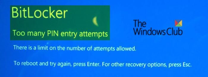 Too many PIN entry attempts - BitLocker error