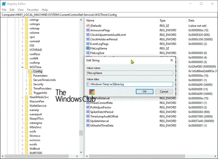 How to turn on debug logging in the Windows Time Service