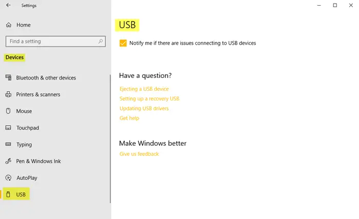 Device Settings in Windows 10