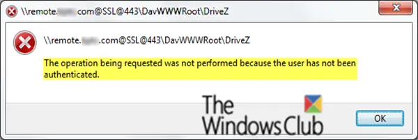 The operation being requested was not performed because the user has not been authenticated