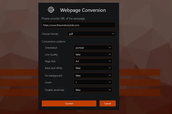 Webpage Conversion Tool : Export webpage into formats like PDF, JPG, PNG and SVG