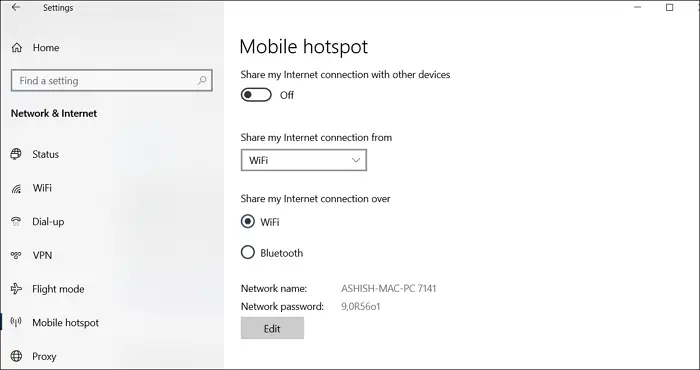 Windows Mobile Hotspot