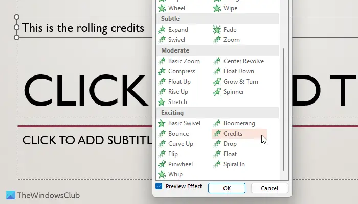 How to add Rolling Credits in PowerPoint presentation