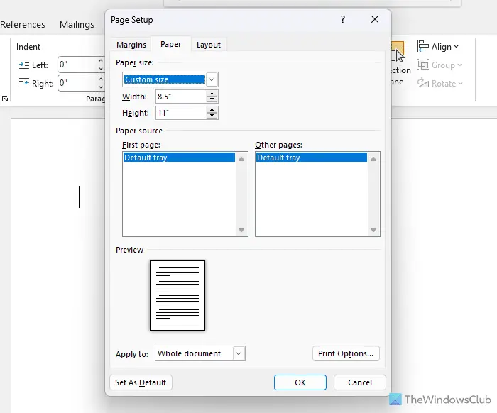 How to change the Paper Size in Microsoft Word