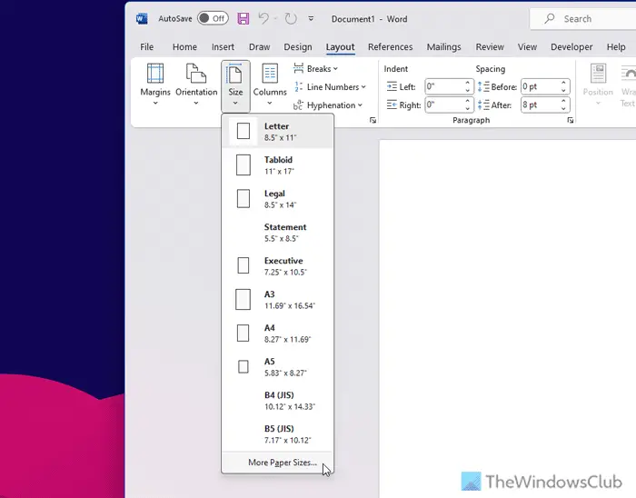 How to change the Paper Size in Microsoft Word