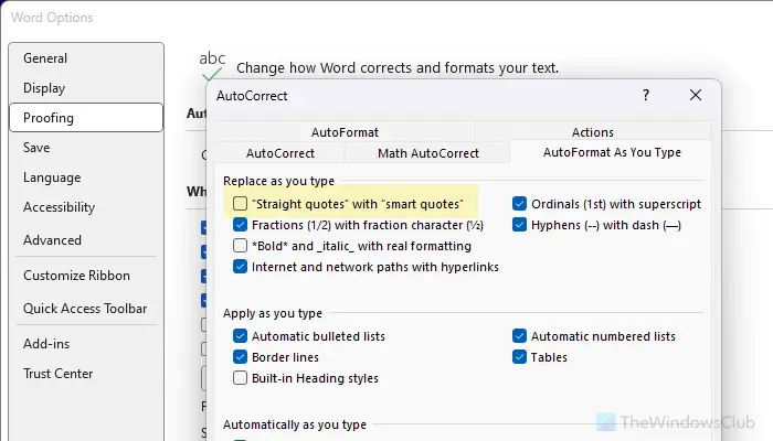 How to change Straight Quotes to Smart Quotes in Office apps