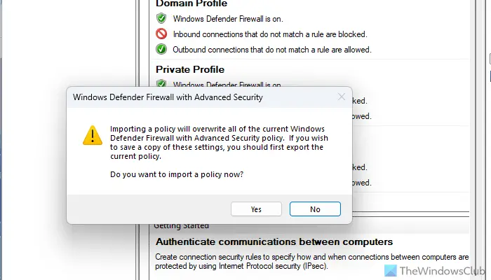 Import, Export, Repair, Restore Default Firewall Policy in Windows 11/10