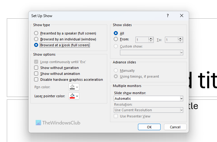 How to loop PowerPoint Slides in a presentation to make them run automatically