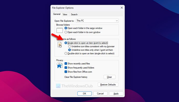 How to open items with Single Click instead of Double Click in Windows 11/10