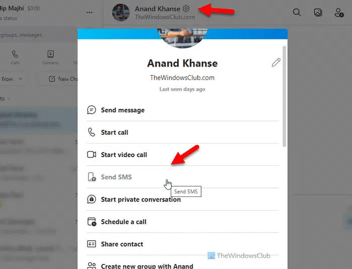 How to send text message from Windows computer using Skype