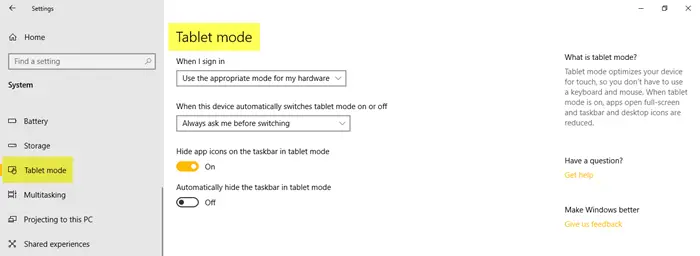 System Settings in Windows 10