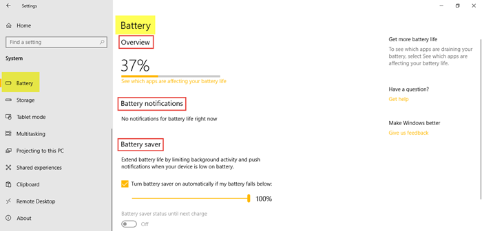 System Settings in Windows 10