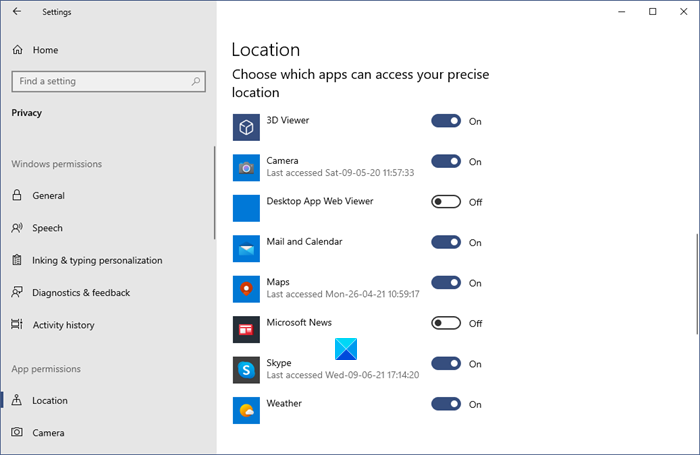 your location is currently in use windows 10