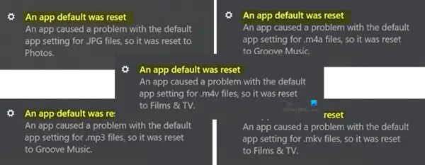 An app default was reset