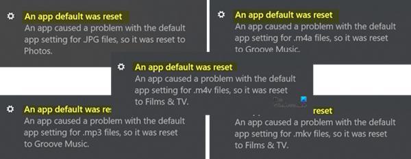 An app default was reset