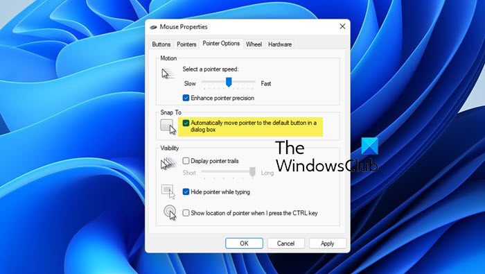 Automatically move the mouse pointer to the dialog box