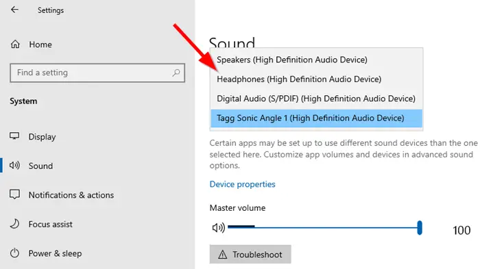 Change Audio Output Windows 10