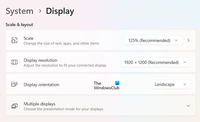 Change display resolution and scaling