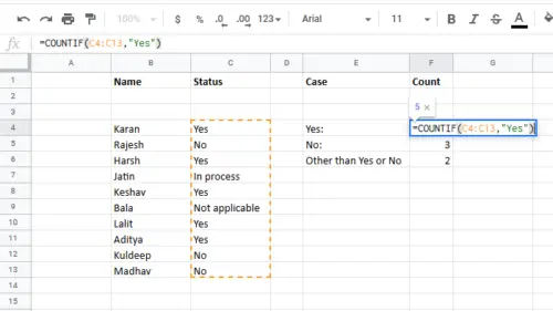 Count number of Yes entries in Excel