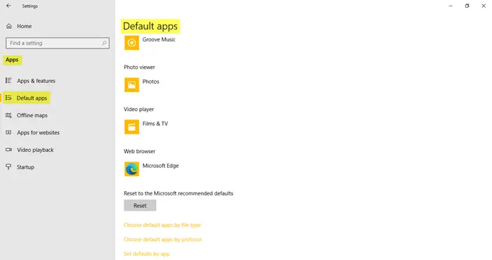 App Settings in Windows 10