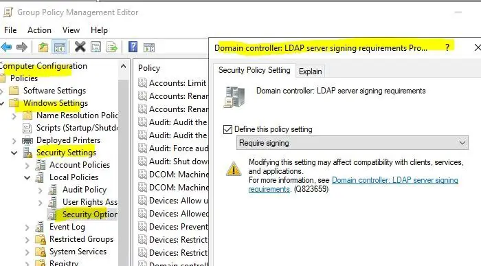 How to enable LDAP signing in Windows Server & Client Machines